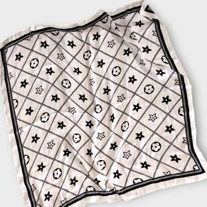 Womens Scarf‎ Bandana White Black Floral Geometric Print Neckerchief Head Square